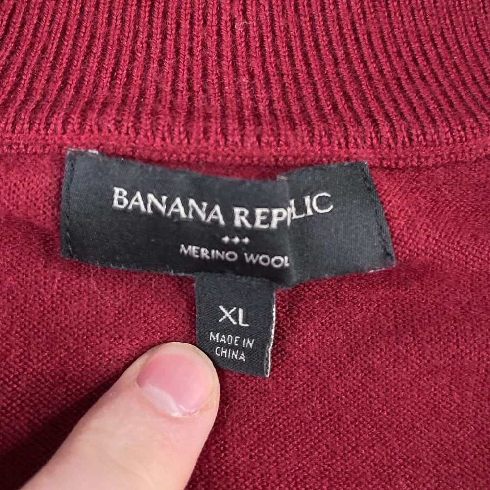Banana Republic Mens Sweater XL Red Merino Wool Quarter Zip Pullover Casual Prep